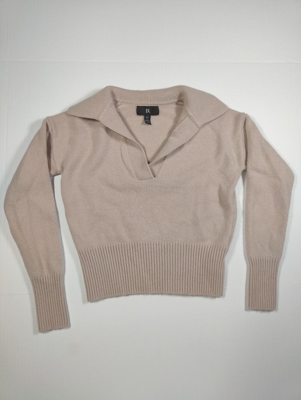 Banana Republic Women's 100% Cashmere Johnny Collar Pink Cream Sweater Size XS